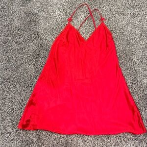 vintage Victoria's Secret red satin slip dress bows lace trim heart-shaped back
